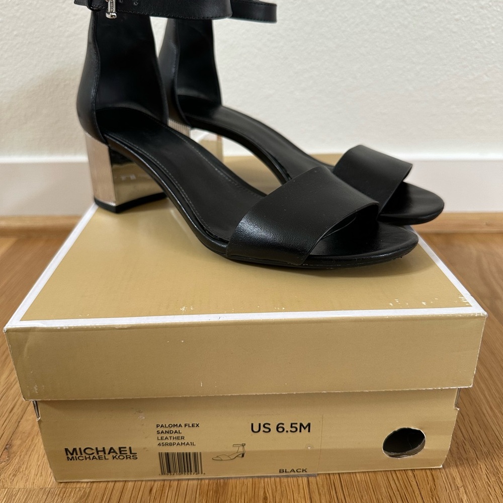 Michael Kors Black Sandals with Ankle Strap and Block Heel